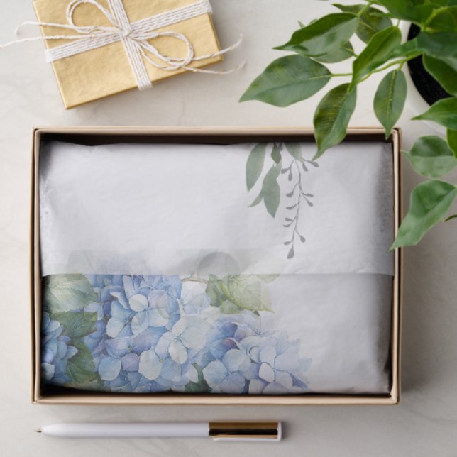 Chic Floral Blue Hydrangea Wedding Seidenpapier (Geschenk)