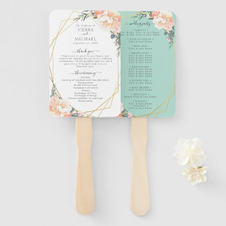 Chic Floral Blush Gold Mint Green Wedding Programm Fächer