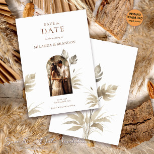 Chic Floral Boho Wedding Foto Save the Date Einladung
