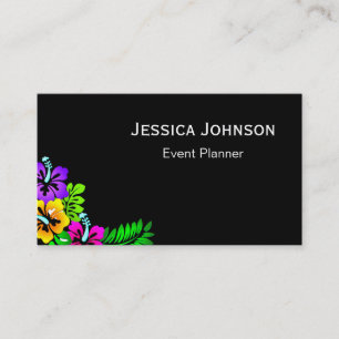Chic Floral Border Monogram Black & White Visitenkarte