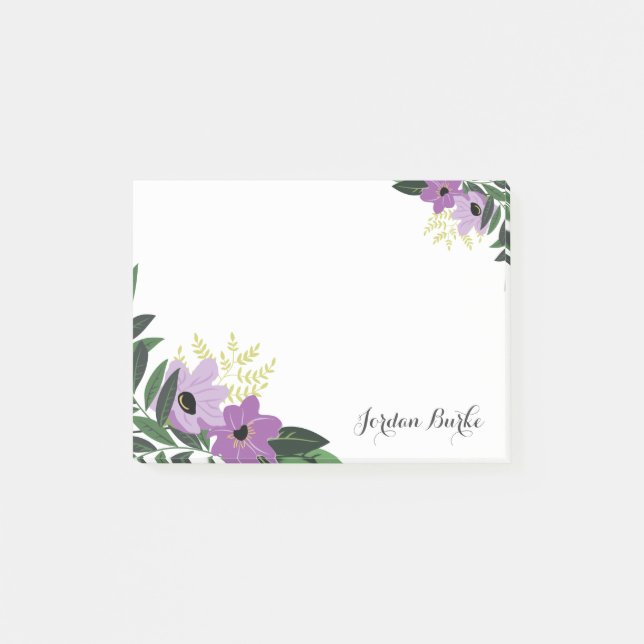 Chic Floral Border Monogram Post-it Klebezettel (Vorderseite)