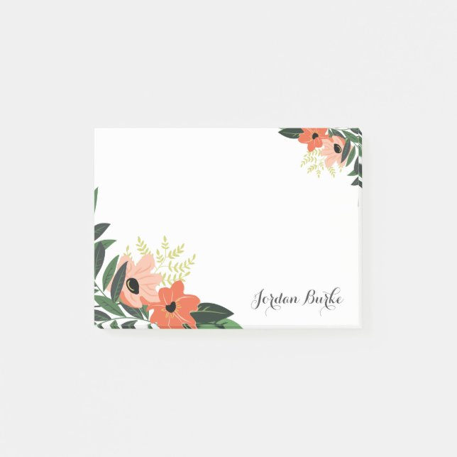 Chic Floral Border Monogram Post-it Klebezettel (Vorderseite)