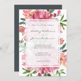 Chic Floral Botanical Boho Pink Peony Wedding Einladung