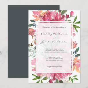 Chic Floral Botanical Boho Pink Peony Wedding Einladung