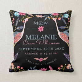 Chic Floral Botanical Stork Birds Baby Birth Stats Kissen