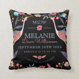 Chic Floral Botanical Stork Birds Baby Birth Stats Kissen