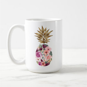 Chic Floral Botanical Watercolor Goldener Ananas Kaffeetasse