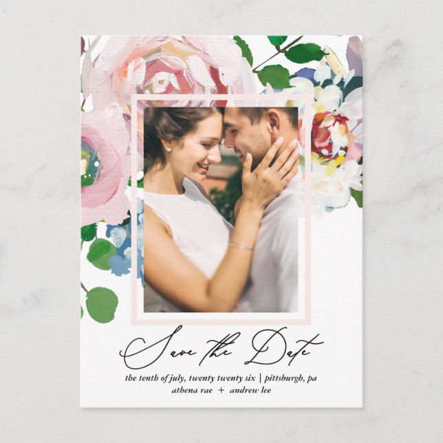 Chic Floral Bouquet und Frame Save the Date Einladungspostkarte (Vorderseite)