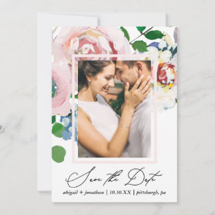 Chic Floral Bouquet und Frame Wasserfarbe Zwei Fot Save The Date