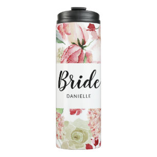 Chic Floral Bride Mit Monogramm Bridal Wedding Par Thermosbecher