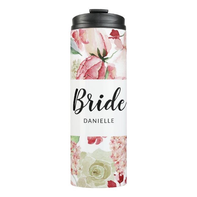 Chic Floral Bride Mit Monogramm Bridal Wedding Par Thermosbecher (Vorderseite)