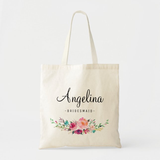 Chic Floral Bridesmaid Personalisiert Tragetasche (Vorne)