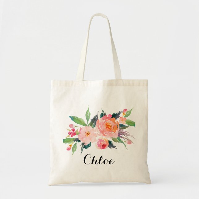 Chic Floral Bridesmaid Personalized Welcome Tragetasche (Vorne)