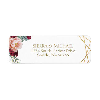 Chic Floral Burgundy Gold Wedding Rücksendeadresse