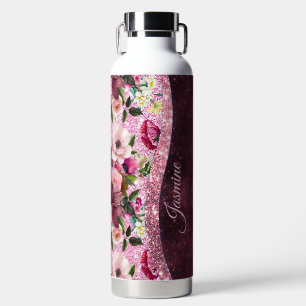 Chic floral Burgundy rosa lila Glitzer Monogramm Trinkflasche