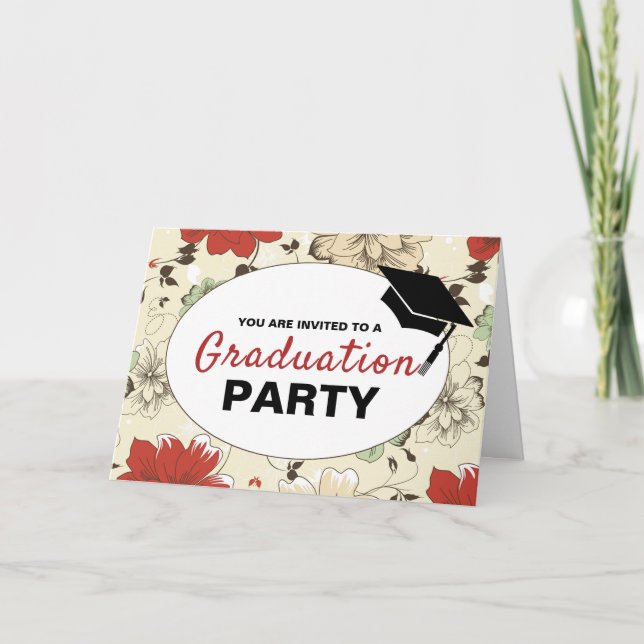 Chic Floral Cap, Foto Graduation Party Einladung (Vorderseite)