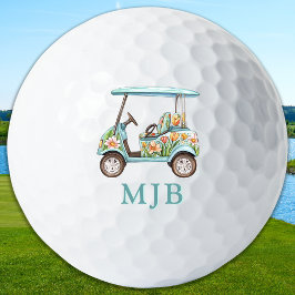 Chic Floral Cart Personalized 3 Initial Monogram Golfball