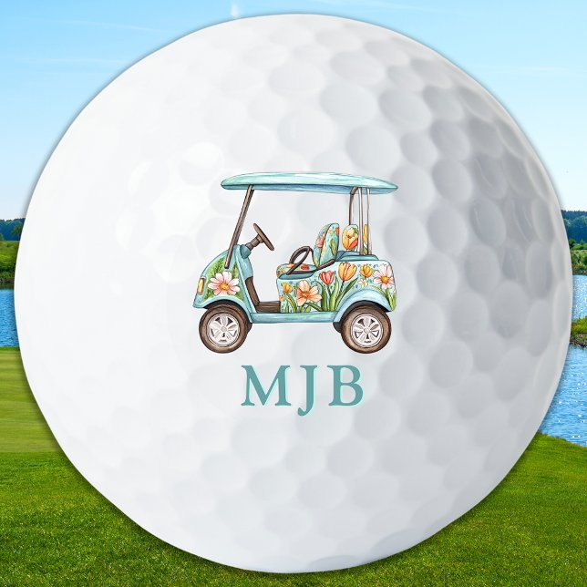 Chic Floral Cart Personalized 3 Initial Monogram Golfball (Von Creator hochgeladen)