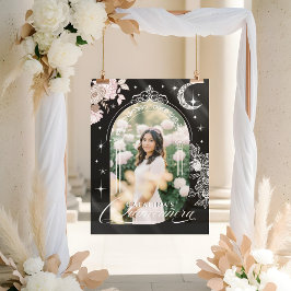 Chic Floral Celestial Moon Stars Photo Quinceanera Acrylschild