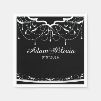 Chic Floral Chandelier Black Wedding Serviette