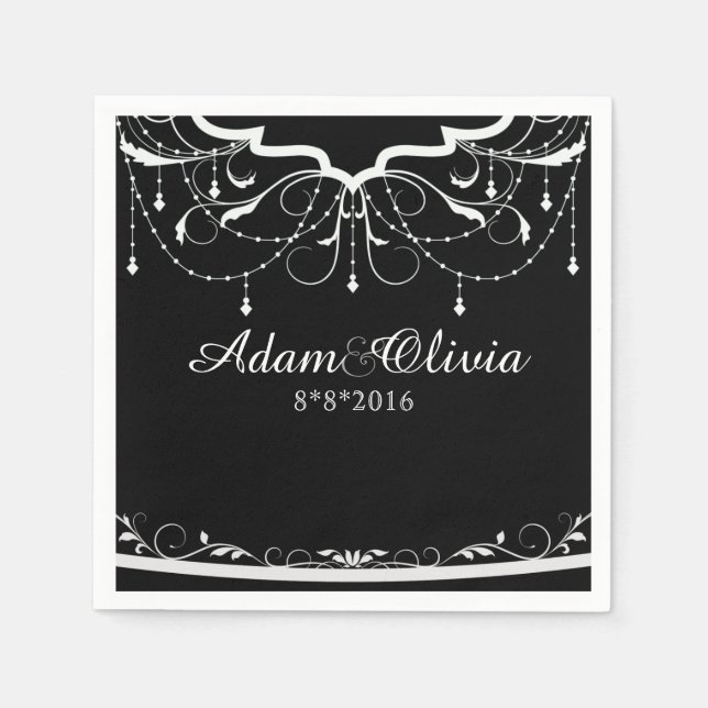Chic Floral Chandelier Black Wedding Serviette (Vorderseite)