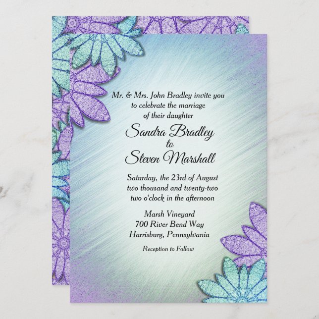 Chic Floral Color Combo Wedding Einladung (Vorne/Hinten)