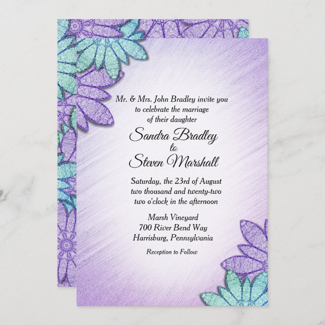 Chic Floral Color Combo Wedding Einladung (Vorne/Hinten)