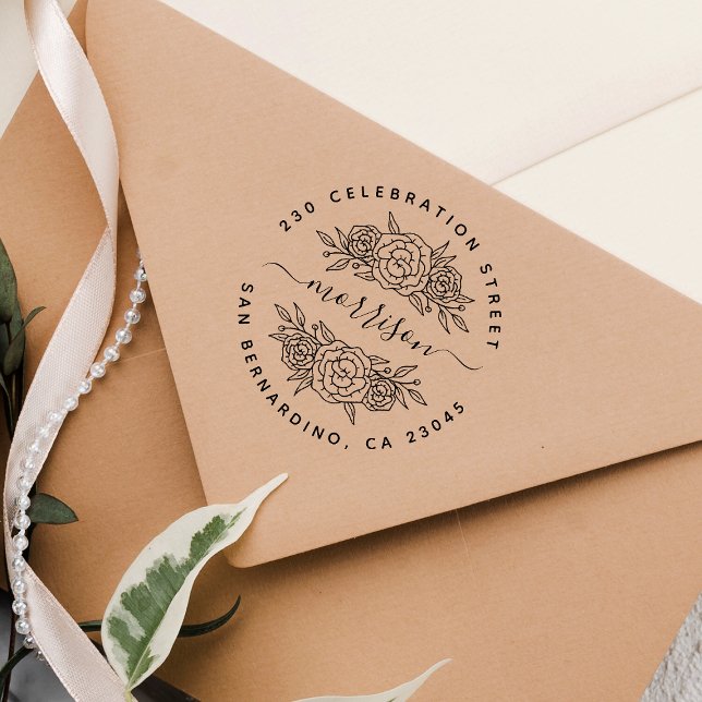 Chic Floral Custom Script Name & Rücksendeadresse Gummistempel (Stamp Mock-up)