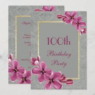 Chic Floral & Elegant Damask 100. Geburtstag Einladung
