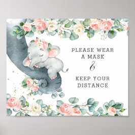 Chic Floral Elephant Tragen eine Maske Behalt Dist Poster