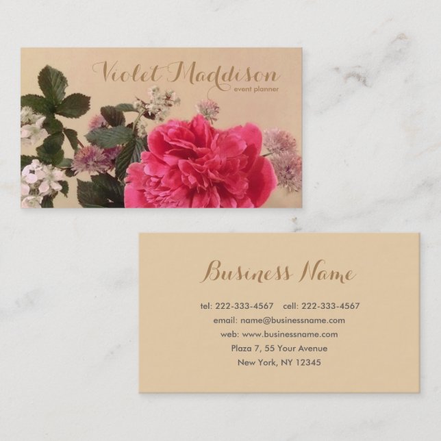 Chic Floral Event Planner Business Card Visitenkarte (Vorne/Hinten)