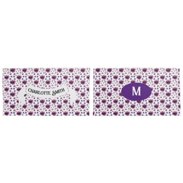 chic floral foliage purple blooming flowers kissenbezug (Vorderseite-Set)