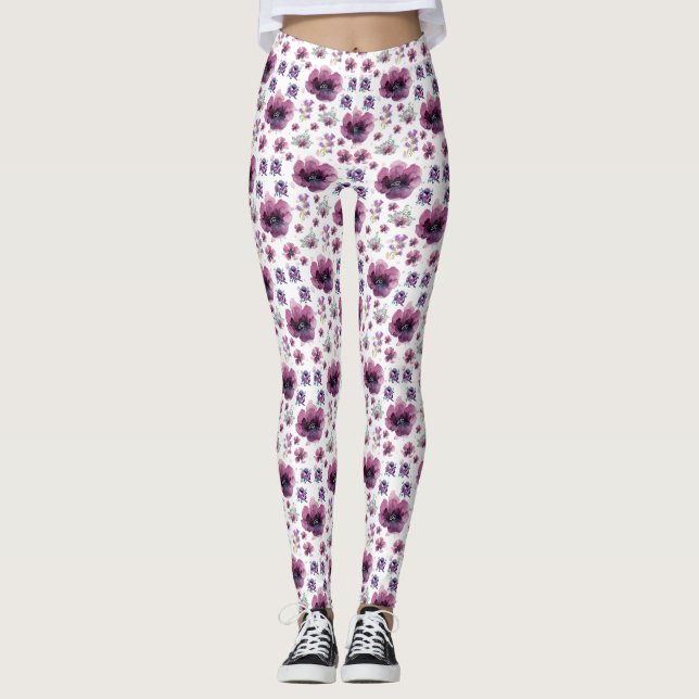chic floral foliage purple blooming flowers leggings (Vorderseite)