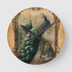 chic floral french country modern vintage peacock runde wanduhr
