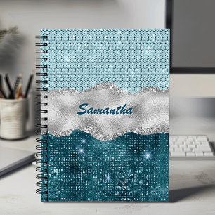 Chic floral glittergold Türkis aquamarines Monogra Notizbuch
