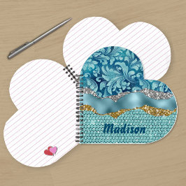 Chic floral glittergold Türkis aquamarines Monogra Notizbuch