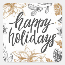 Chic Floral Happy Holidays | Weihnachten Quadratischer Aufkleber