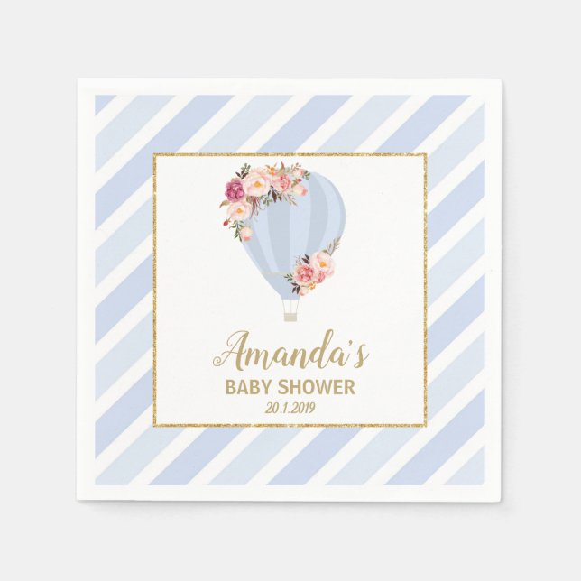 Chic Floral Hot Air Ballon Baby Boy Dusche Blau Serviette (Vorderseite)