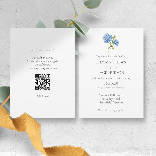 Chic Floral Hydrangea QR Code Einladung Hochzeit (Von Creator hochgeladen)