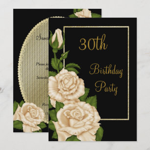 Chic Floral Ivory Rose 30. Geburtstag Einladung
