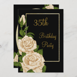 Chic Floral Ivory Rose 35. Geburtstag Einladung