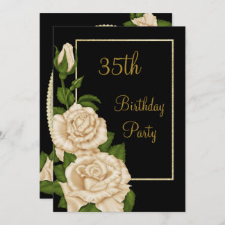 Chic Floral Ivory Rose 35. Geburtstag Einladung