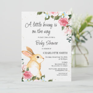 Chic Floral Little Bunny Baby Dusche Einladung