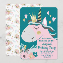 Chic Floral Magical Unicorn Girl's Birthday Party Einladung
