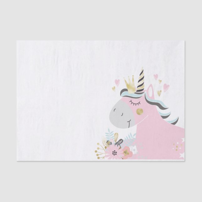 Chic Floral Magical Unicorn Girl's Birthday Party Seidenpapier (Vorderseite)