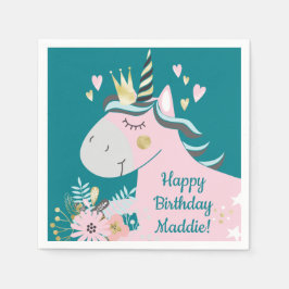 Chic Floral Magical Unicorn Girl's Birthday Party Serviette