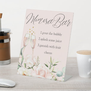 Chic Floral Mimosa Bar Schild, modernes Brautparty Sockelschild
