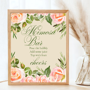 Chic Floral Mimosa Bar Tafelzeichen Poster