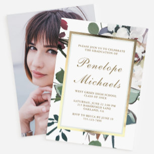 Chic Floral mit Imitats Gold Foto Graduation Party Einladung