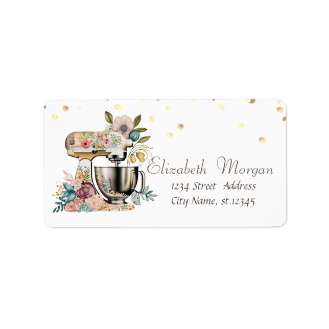 Chic Floral Mixer Gold Confetti Adressaufkleber (Vorne)
